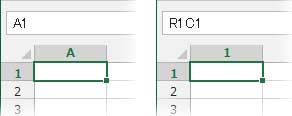 A1参照形式とR1C1参照形式のセル比較