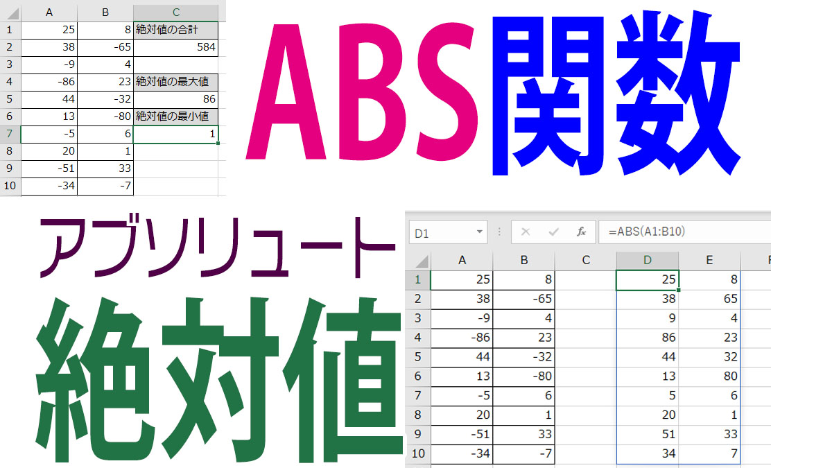 Excel（エクセル）ABS（アブソリュート）関数の使い方｜マイナスを絶対値に変換