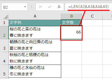 改行が入ったセル範囲の文字数をLEN関数でカウント
