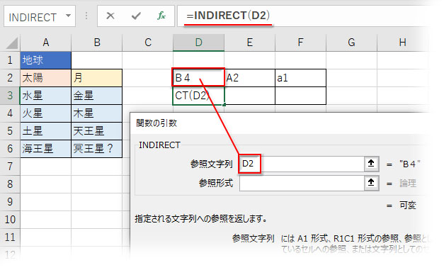 文字列として入力されたセル番号が入ったセルをINDIRECTに指定