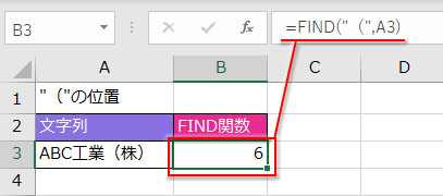 FIND関数の結果